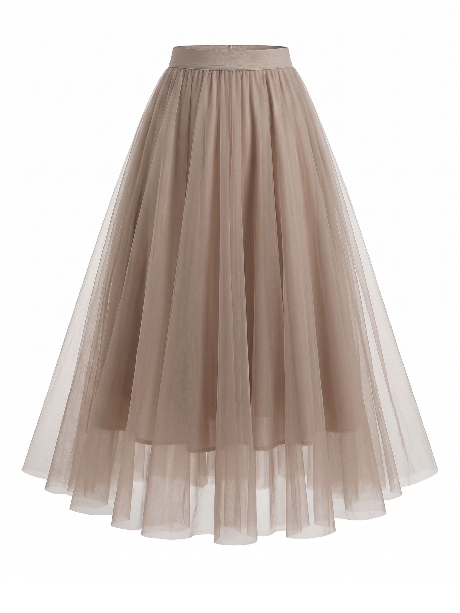 Elegant Love Midirock Damen Tüllrock in A-Linie – Eleganter Faltenrock mit elastischem Bund Midi-Meshrock – fließender Plisseerock mit hohem Bund