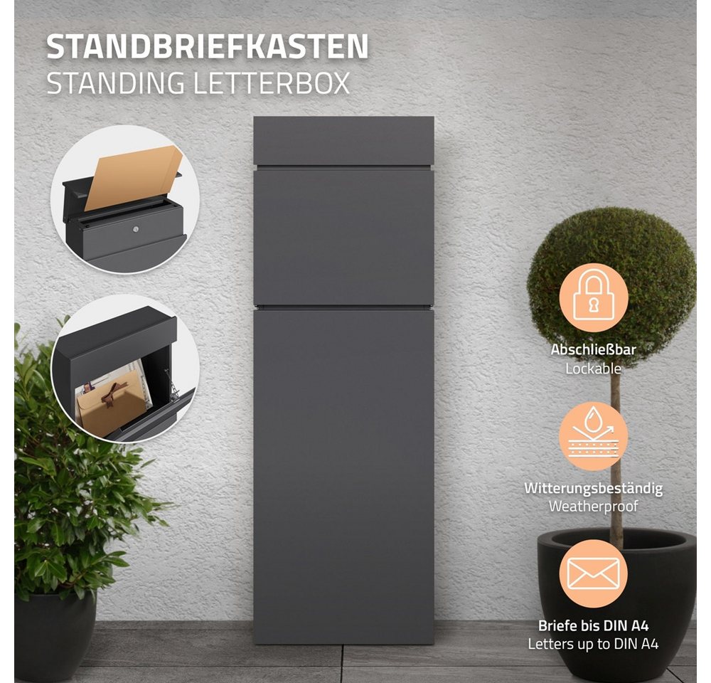 Thumbnail - ML-DESIGN Standbriefkasten Briefkasten Postkasten Postbox, freistehend Anthrazit rostfreier Stahl 39,5x14,1x115cm mit 2 ...