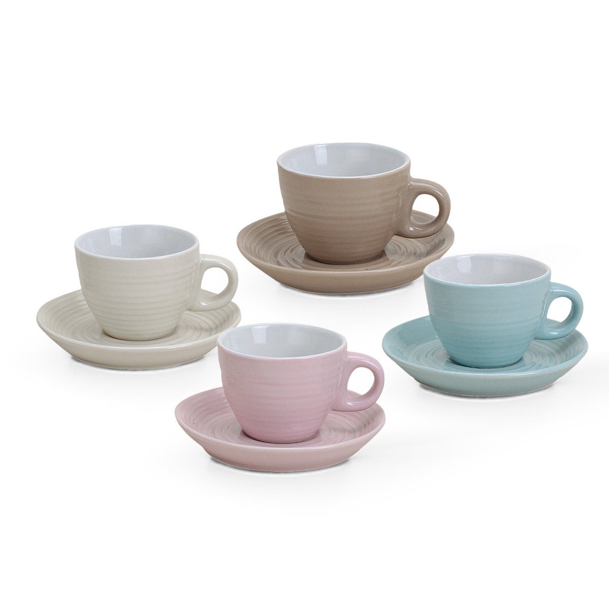 matches21 HOME & HOBBY Tasse Espresso-Tassen mit Untertassen 4er Set einfarbig Pastellfarben, Porzellan, Kleine Kaffee-Tassen Unterteller, modern, beige creme rosa, 50 ml