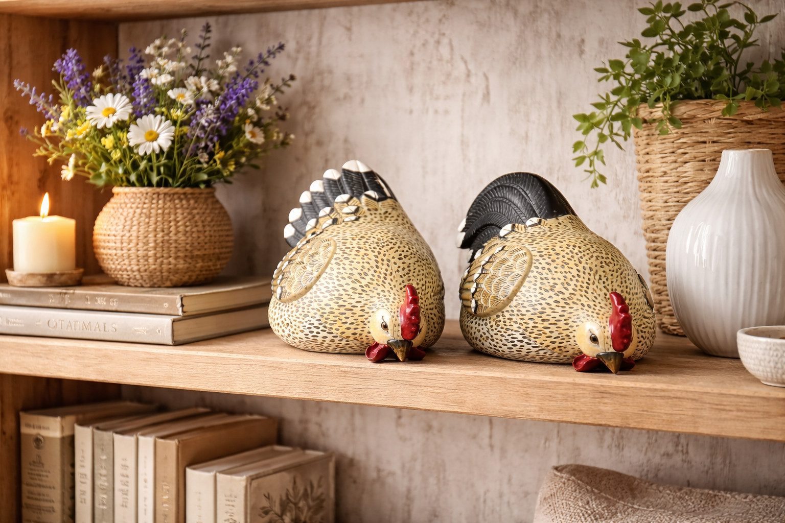 finehomegarden Dekofigur Deko Huhn Kantenhocker 2-fach sortiert natur/schwarz – Landhaus (Set, 2 St., 2er- Set), Dekofigur Polyresin, 23,5x12,5x H15,5cm und 30x12x H17,5cm Skulptur