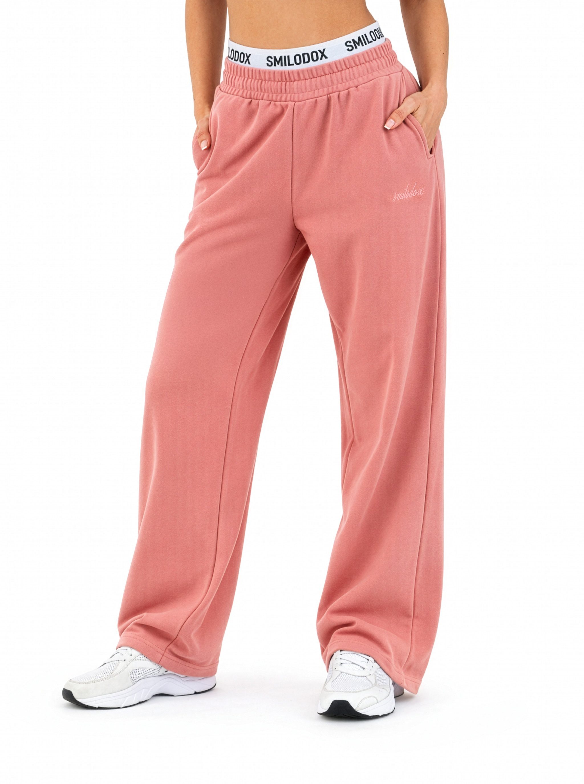 Smilodox Jogginghose Sirel, Trainingshose Damen Oversized Fit Wide-Leg mit Kordelzug Elastischer Bund, Weites Bein, Dezentes Logo, Sport & Freizeit