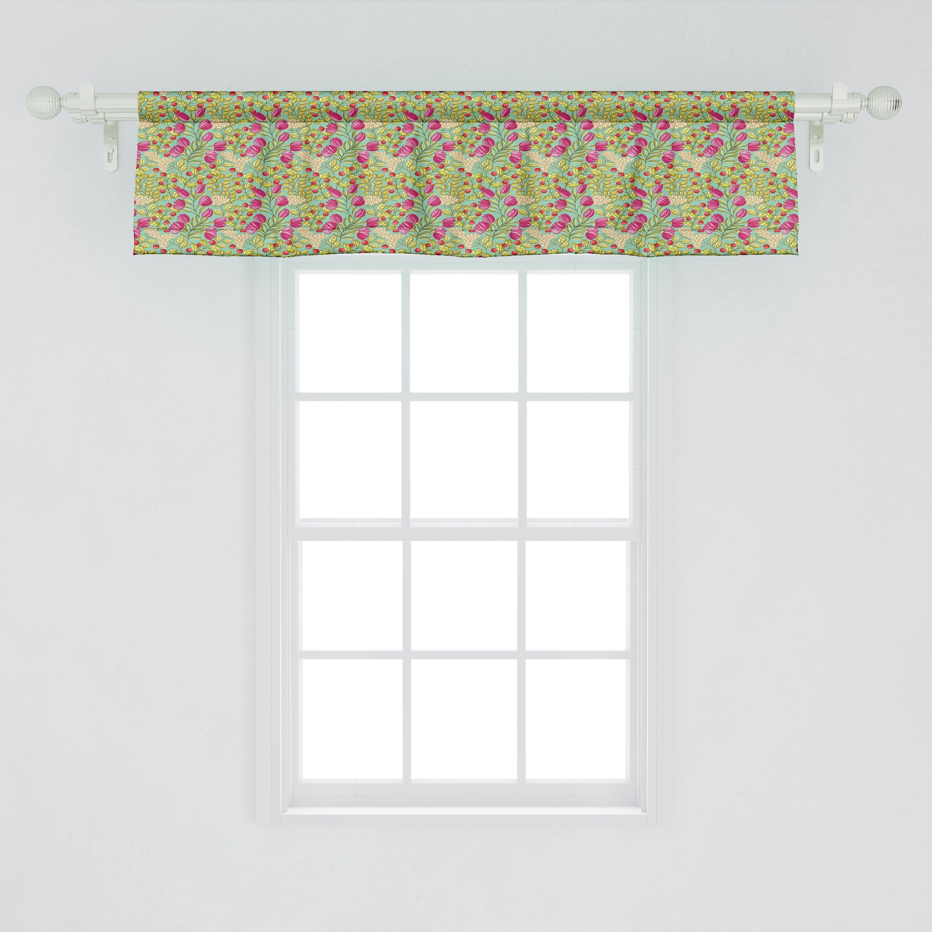 Scheibengardine Vorhang Volant Microfaser, mit Abakuhaus, Küche Frühling Blumen Blumen Dekor Schlafzimmer Blätter Stangentasche, für Botanik