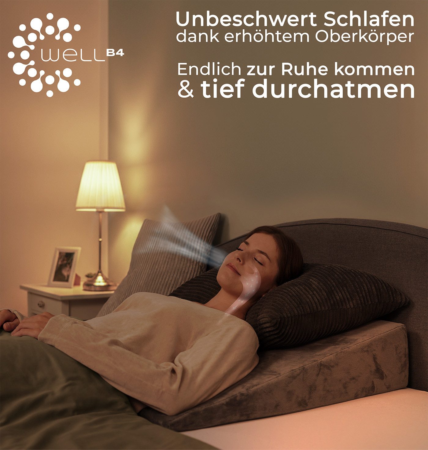 Well B4 Keilkissen für Bett und Couch, Matratzenkeil [mit 2 Liegezonen], Rückenkissen, für Reflux, Bequemes Reflux Kissen und Lesekissen zur Schlaferhöhung, oder als Rückenlehne