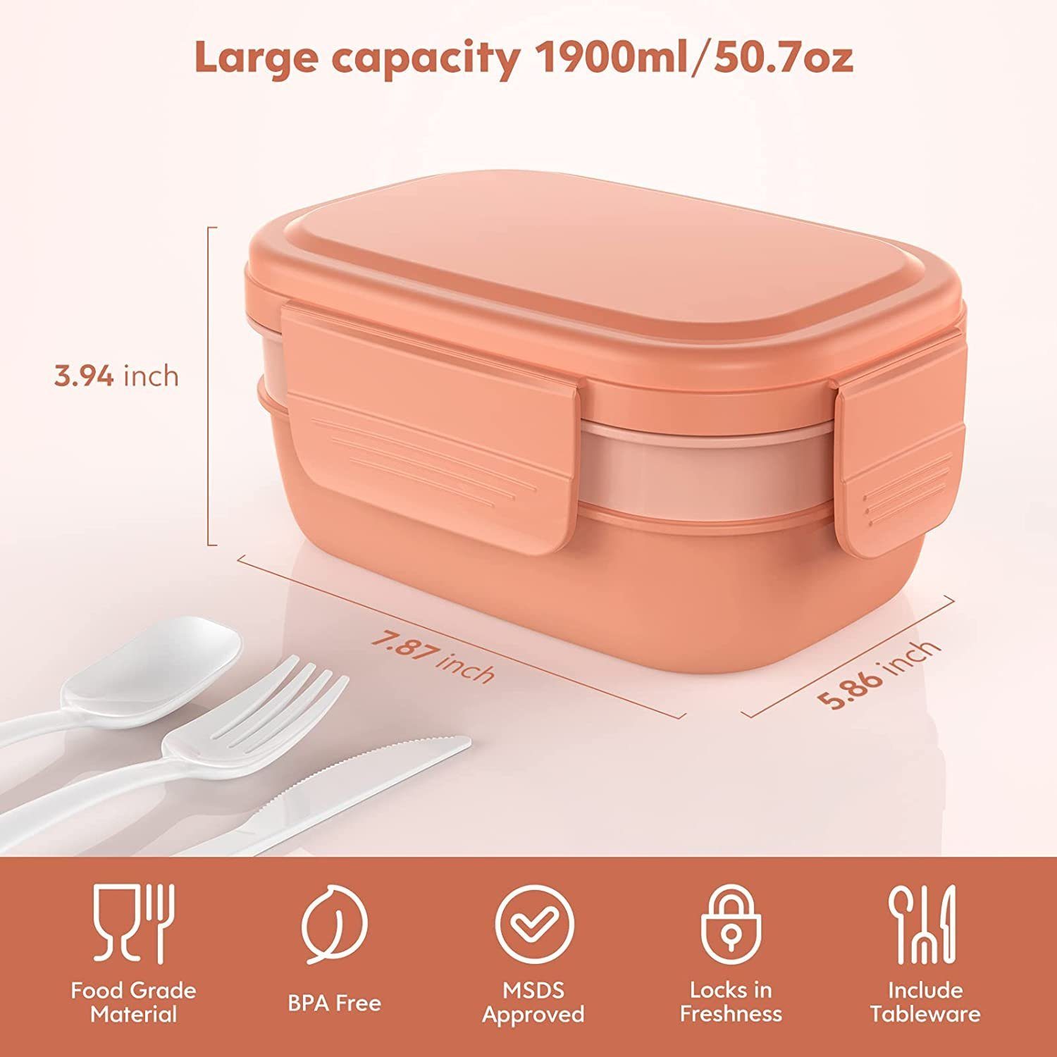 Kinder mit Fächer Lunchbox für Erwachsene,Brotdose Lunchbox DOPWii Rosa 1900ML