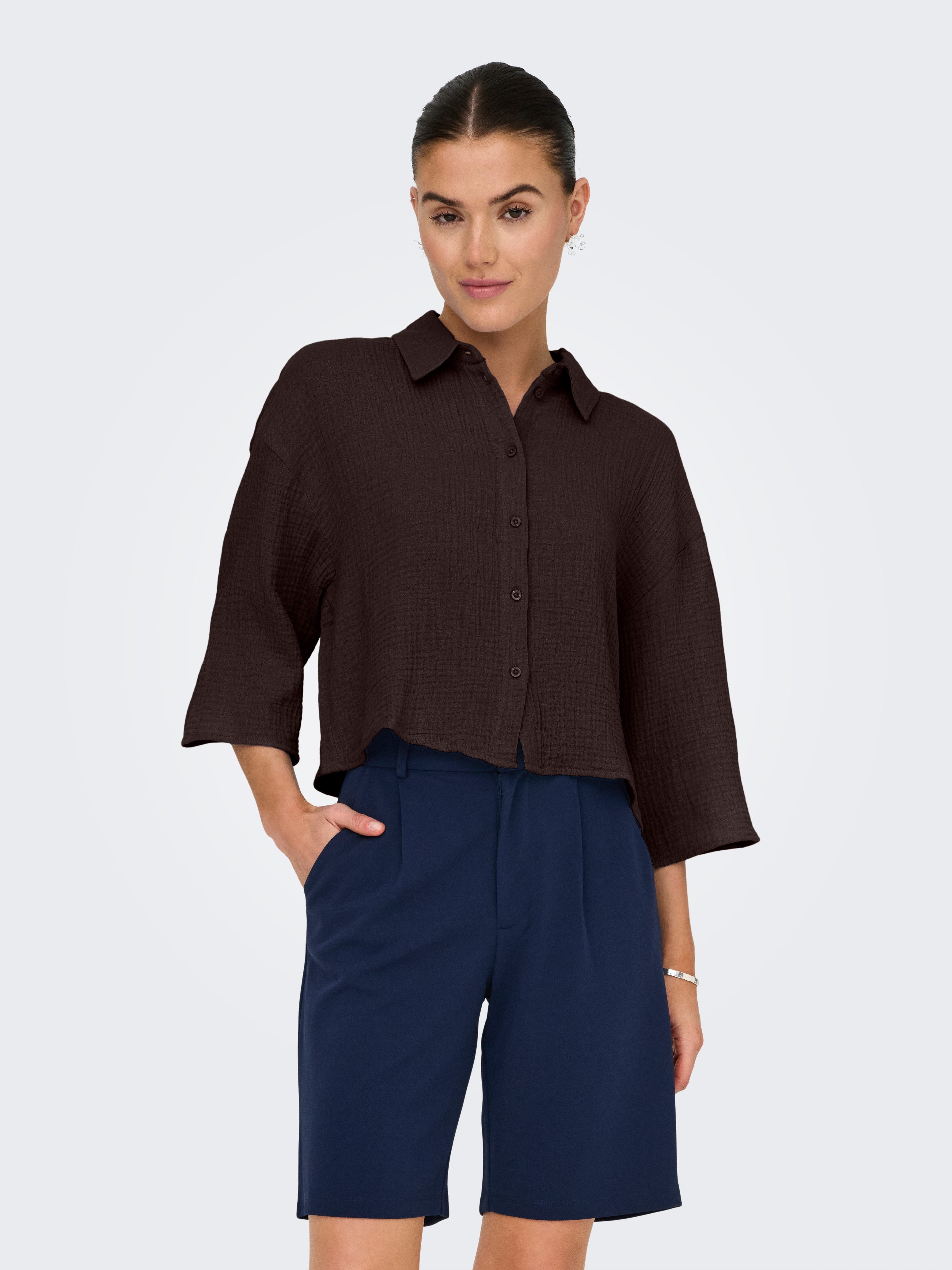 JDY Hemdbluse JDYTHEIS LIFE 3/4 CROP SHIRT WVN NOOS Baumwolle, regular fit