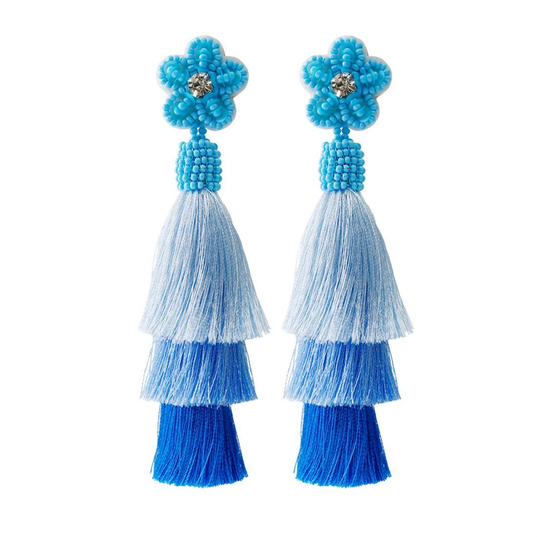 Quaste Ohrringe, böhmische Ohrringe lange blau florale mit Ohrhänger Zubehör DÖRÖY Frauen Paar