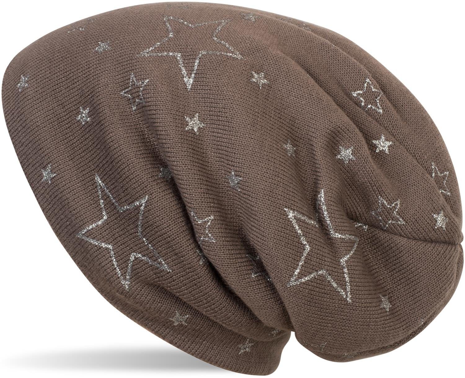 Strickmütze Feinstrick Beanie mit Glitzer Stern Print