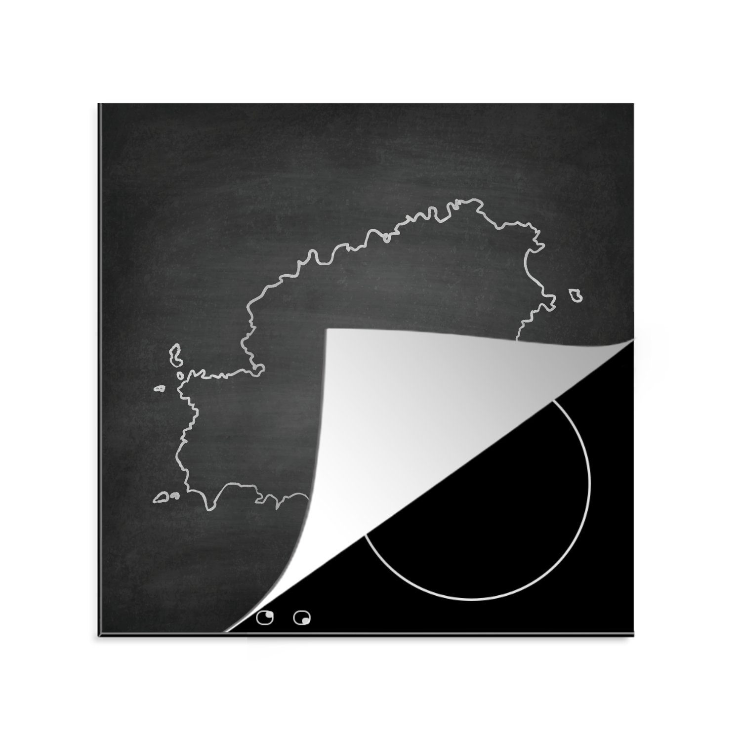 Kreidetafel, MuchoWow Arbeitsplatte 78x78 schwarzen Illustration der von Ibiza einer auf (1 Vinyl, tlg), für Herdblende-/Abdeckplatte Eine cm, Karte Ceranfeldabdeckung, küche
