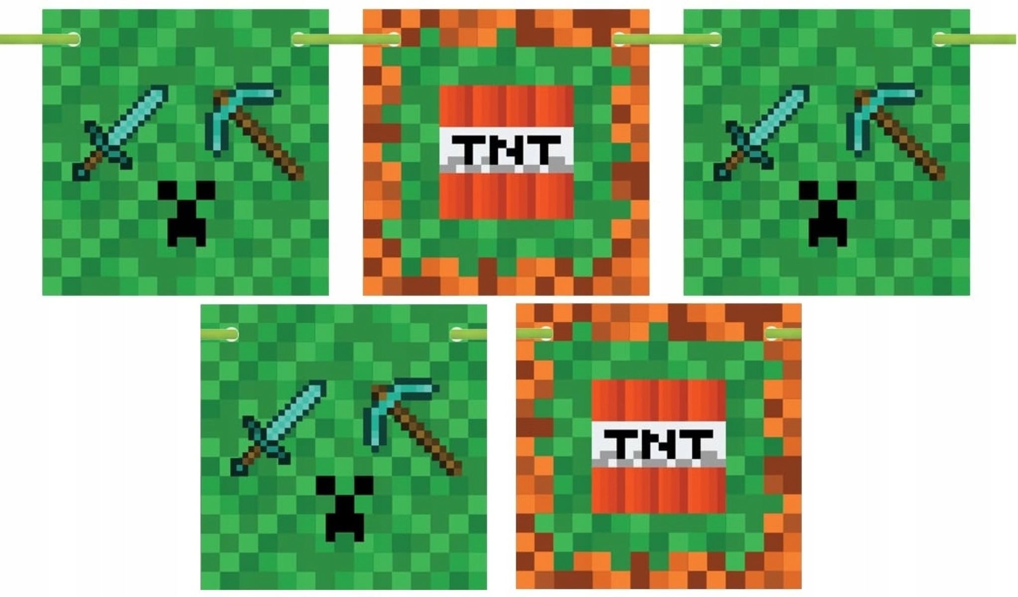 Festivalartikel Girlande Minecraft Geburtstagsbanner, 300cm, doppelseitig Creeper/TNT