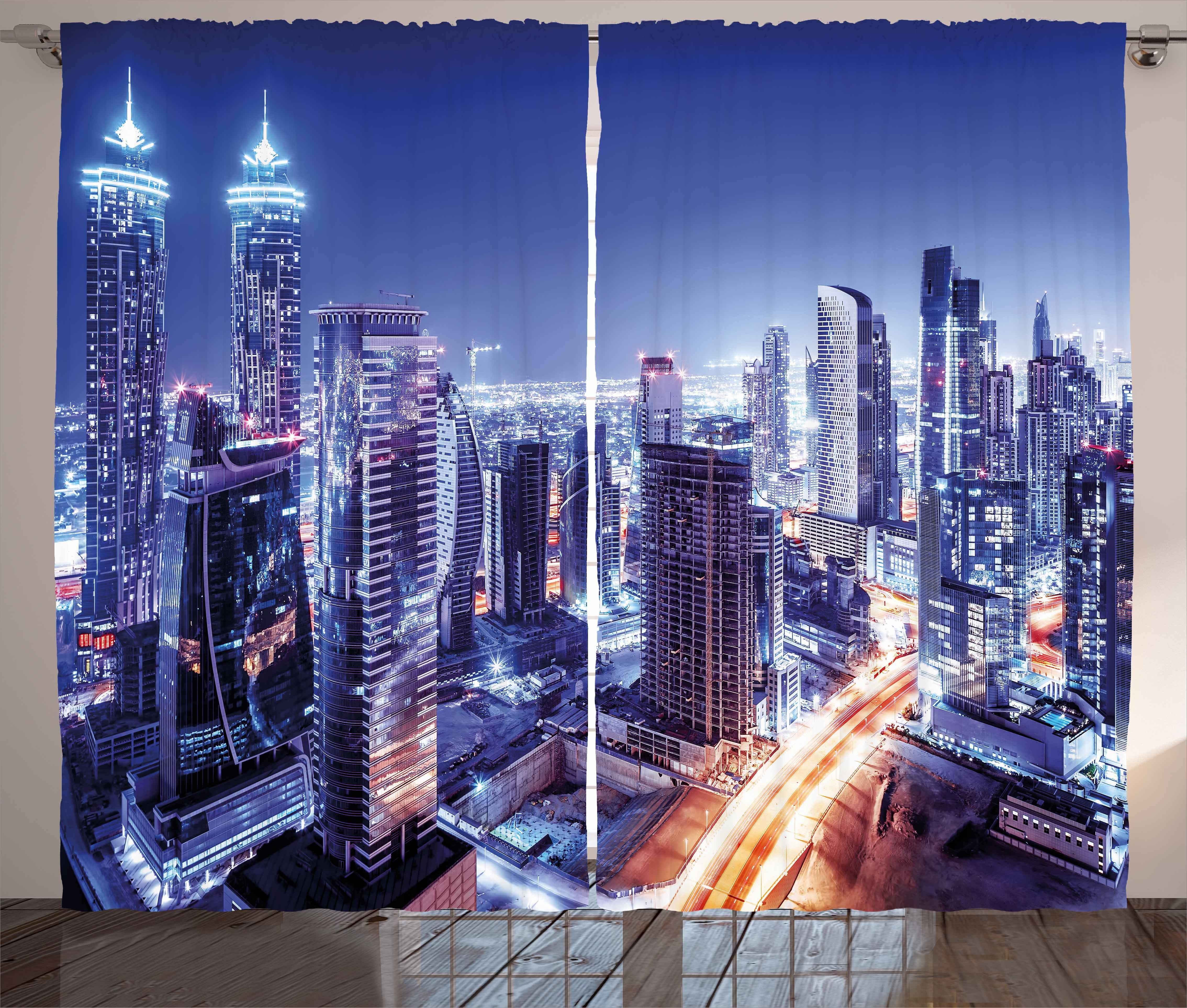 Gardine Schlafzimmer Kräuselband Vorhang mit Schlaufen und Haken, Abakuhaus, Stadt Dubai Downtown Moderne VAE