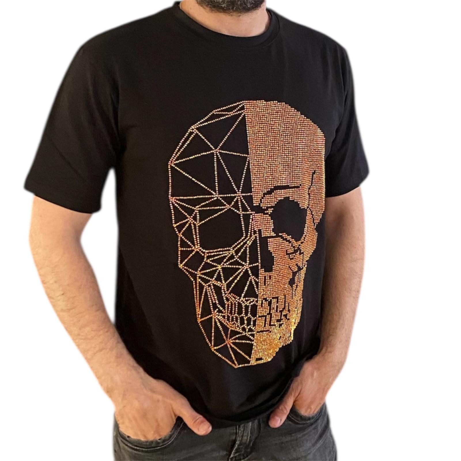 Aaron Bane T-Shirt Aaron Bane Strass Skull Shirt Schwarz gold Totenkopf 100 günstig online kaufen