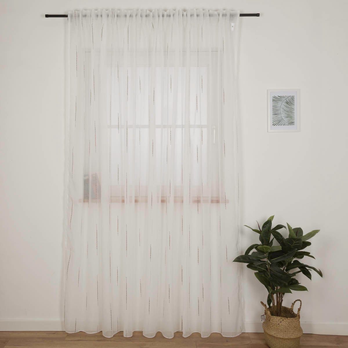 SCHÖNER LEBEN. Vorhang Gardine Schlaufenband Voile Streifenstruktur uni Weiß, Smokband, Lichtschutz, Voile, mit Bleiband