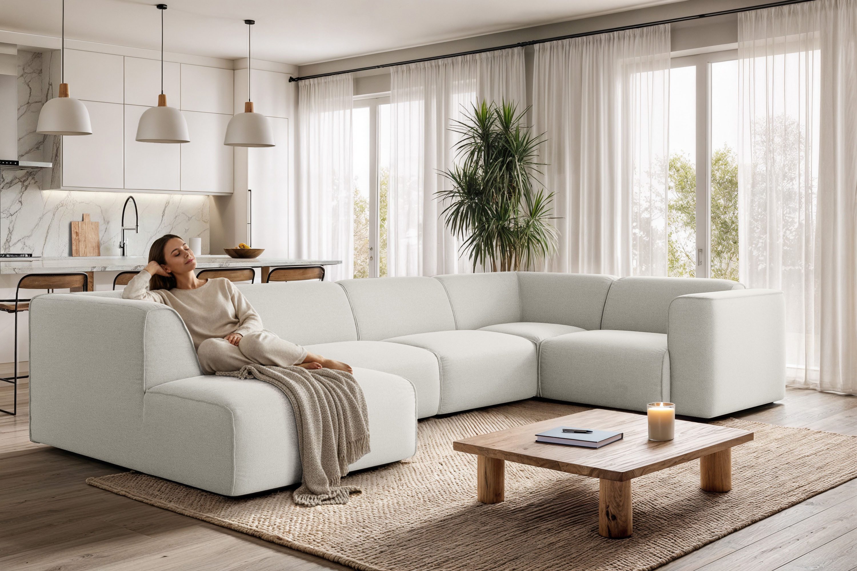 Wohnlandschaft Merid U-Form, jederzeit durch Module erweiterbar, B/T/H: 367/206/70 cm