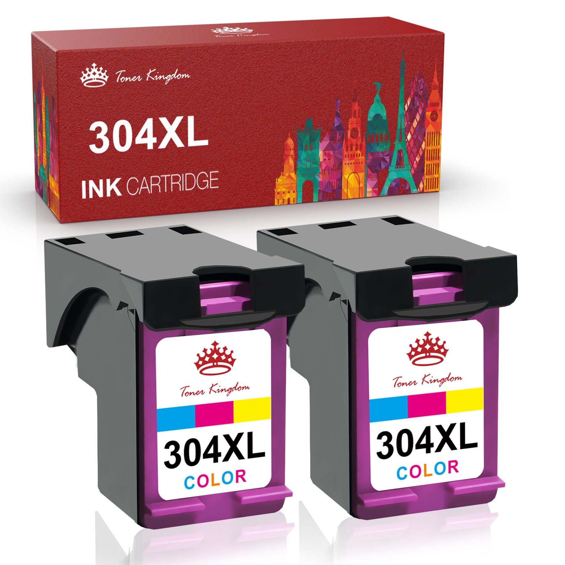 Toner AMP Kingdom Tintenpatrone Tri-Farbe 2x 5010 HP für 130 Envy 5000 XL 304 304XL
