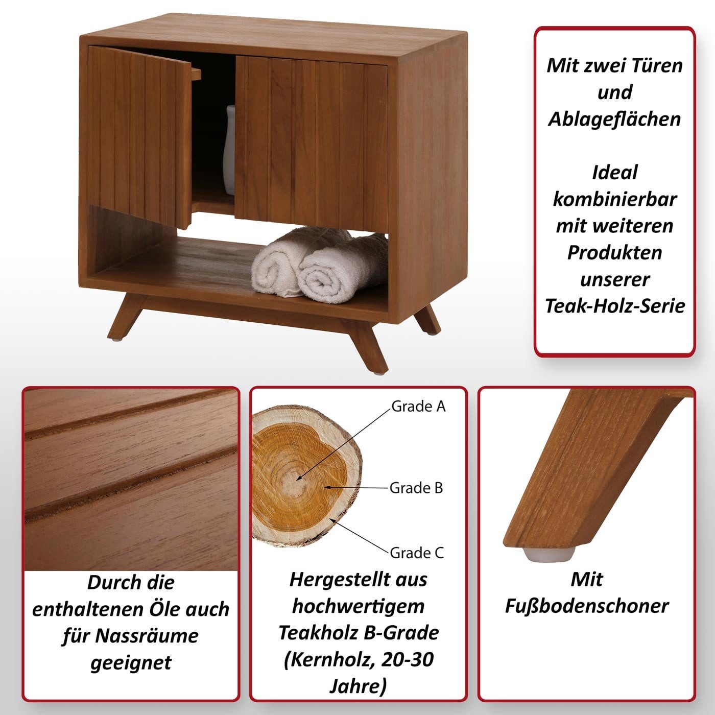 MCW Waschbeckenunterschrank MCW-M92 Grade B-Teakholz besticht durch lange Lebensdauer