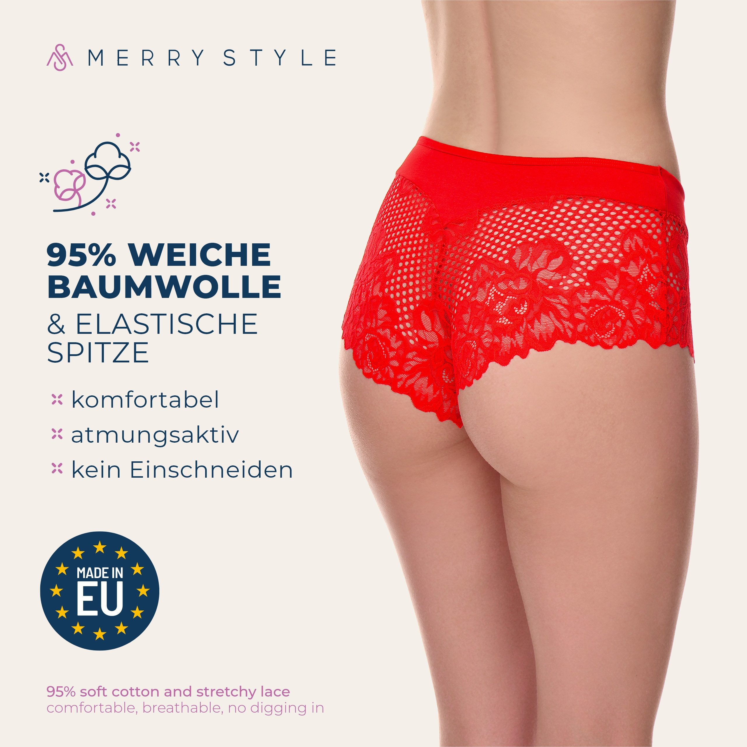 Merry Style Lange Unterhose Damen Unterhose Hipster Hot Pants mit Spitzenbesatz MSGAB155 (1-St) – Bild 2 von 5