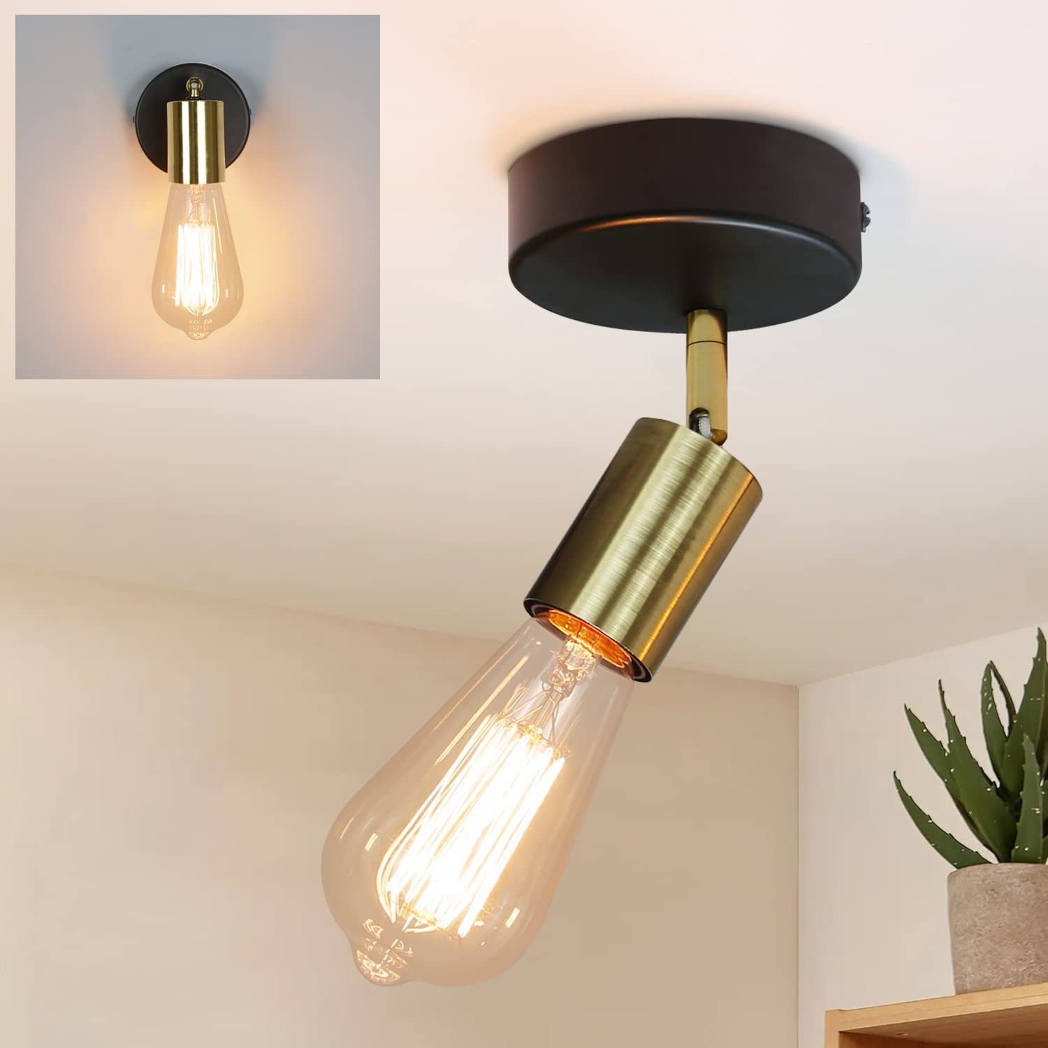 Nettlife Deckenstrahler Schwarz-Gold Deckenstrahler Industrial, 330° DREHBAR+180°VERSTELLBAR, LED wechselbar, für Küche Flur Gänge Nachttisch Wohnzimmer Schlafzimmer