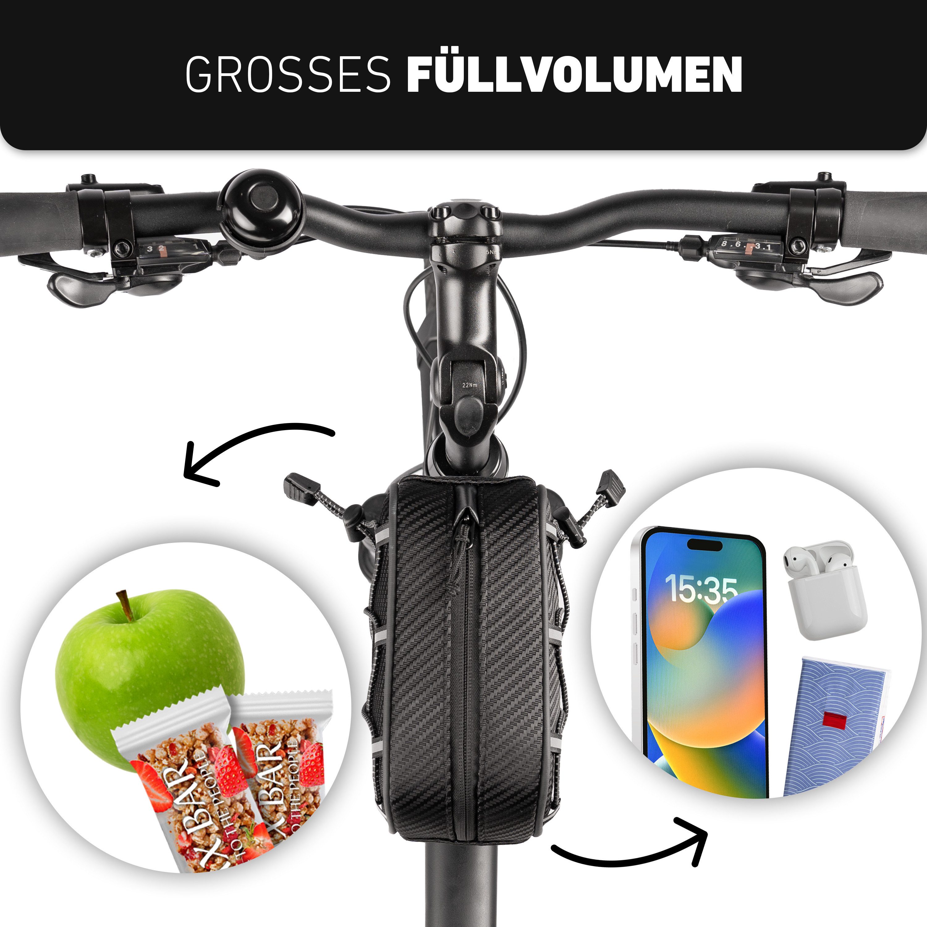 Valkental Rahmentasche Fahrradtasche für Oberrohr, mit Schnellspanner, wasserfest 1,8 L