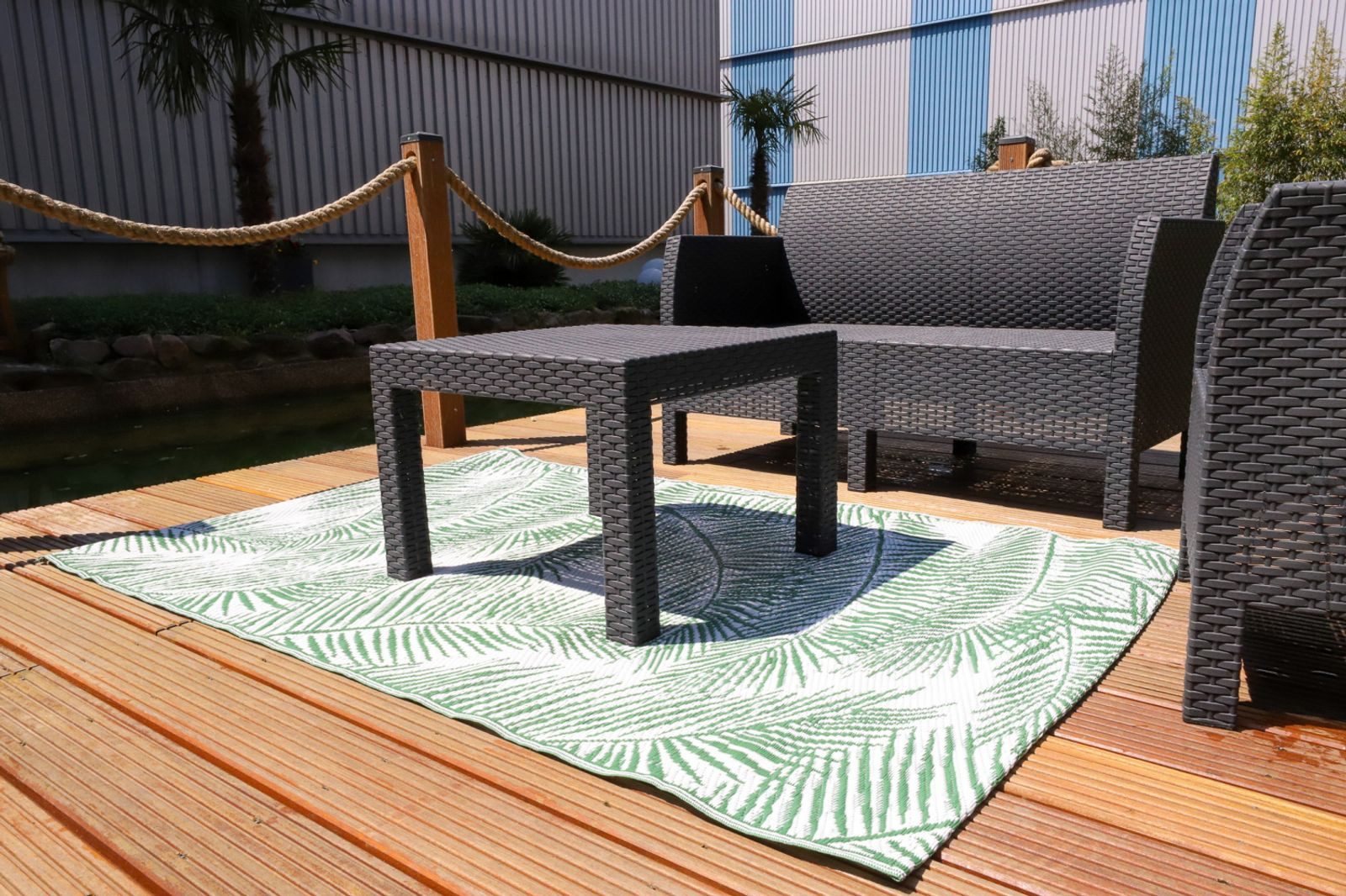 BURI Fußmatte Outdoor-Teppich geflochten Blätter grün 150x90cm Terrasse Balkon Garte