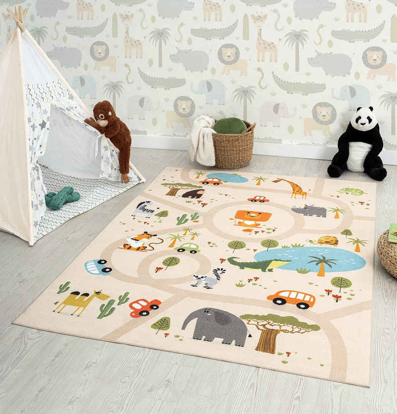 Teppich »Happy Life Kinderteppich, Spielteppich, Straßenteppich, Dschungel«, the carpet, Rechteck