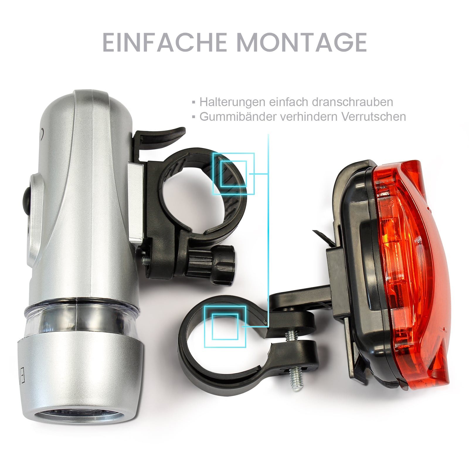 EAXUS Taschenlampe, Outdoor LED Beleuchtung rot & weiß, inkl. Halterungen, versch. Modi