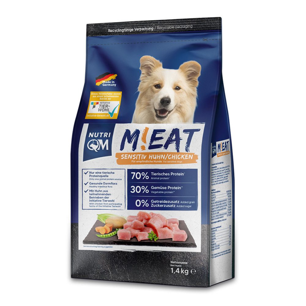 NutriQM M!EAT Sensitiv, Trockenfutter getreidefrei mit ITW-zertifiziertem Huhn, Trockenfutter für: Hunde