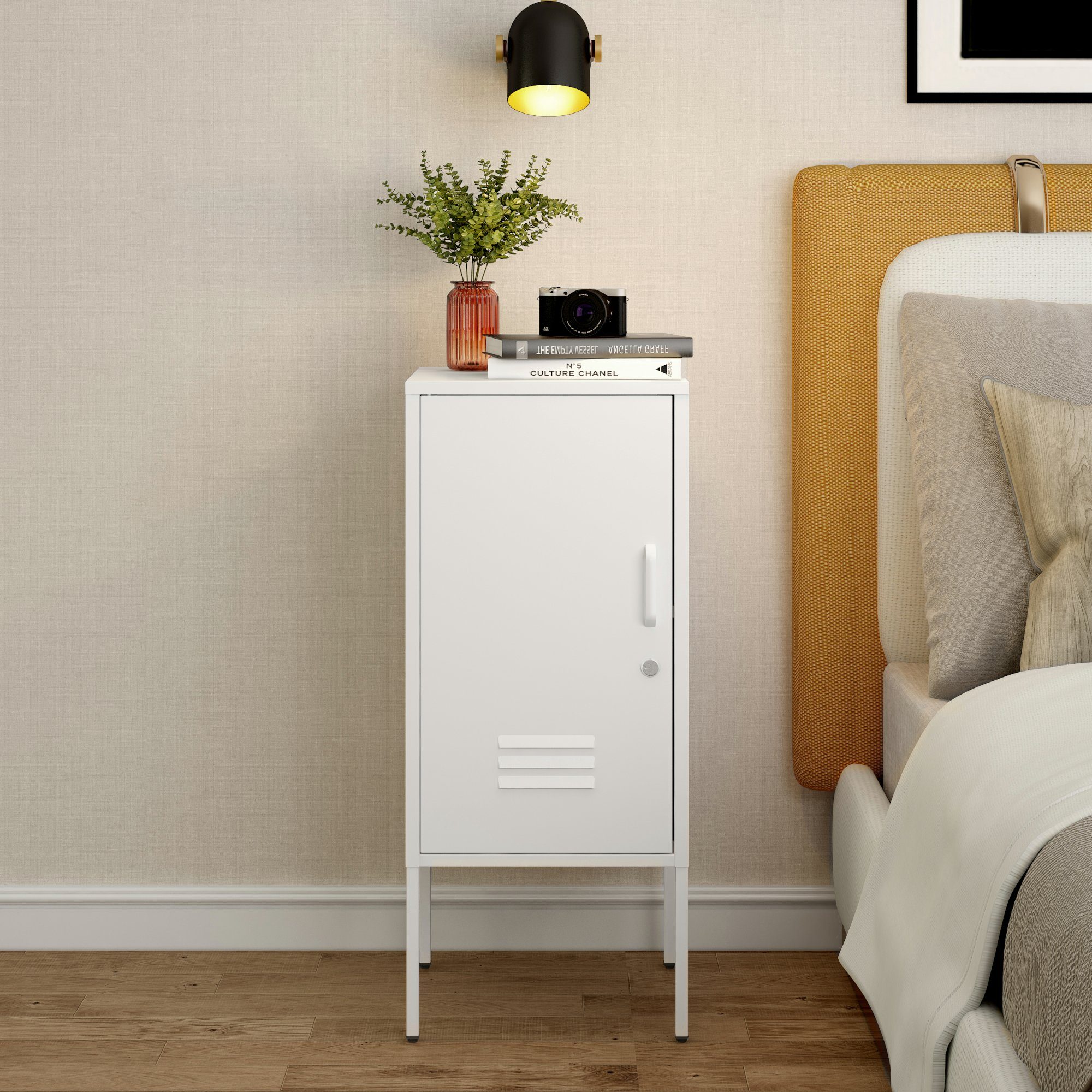 en.casa Nachtschrank »Hausjärvi« mit abschließbarer Tür 82 x 35 x 35 cm Stahl Weiß