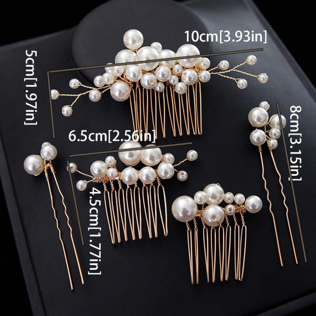 MOPUEA Diadem Braut Haarschmuck Set 5 Stück Haarnadeln Perlen Hochzeit Gold (Haarschmuck Set Braut Haarnadeln Haarkämme Hochzeit Gold, 5 Braut Haarkämme und Haarnadeln mit Perlen Design), Handgefertigt glänzend langlebig leicht zu befestigen