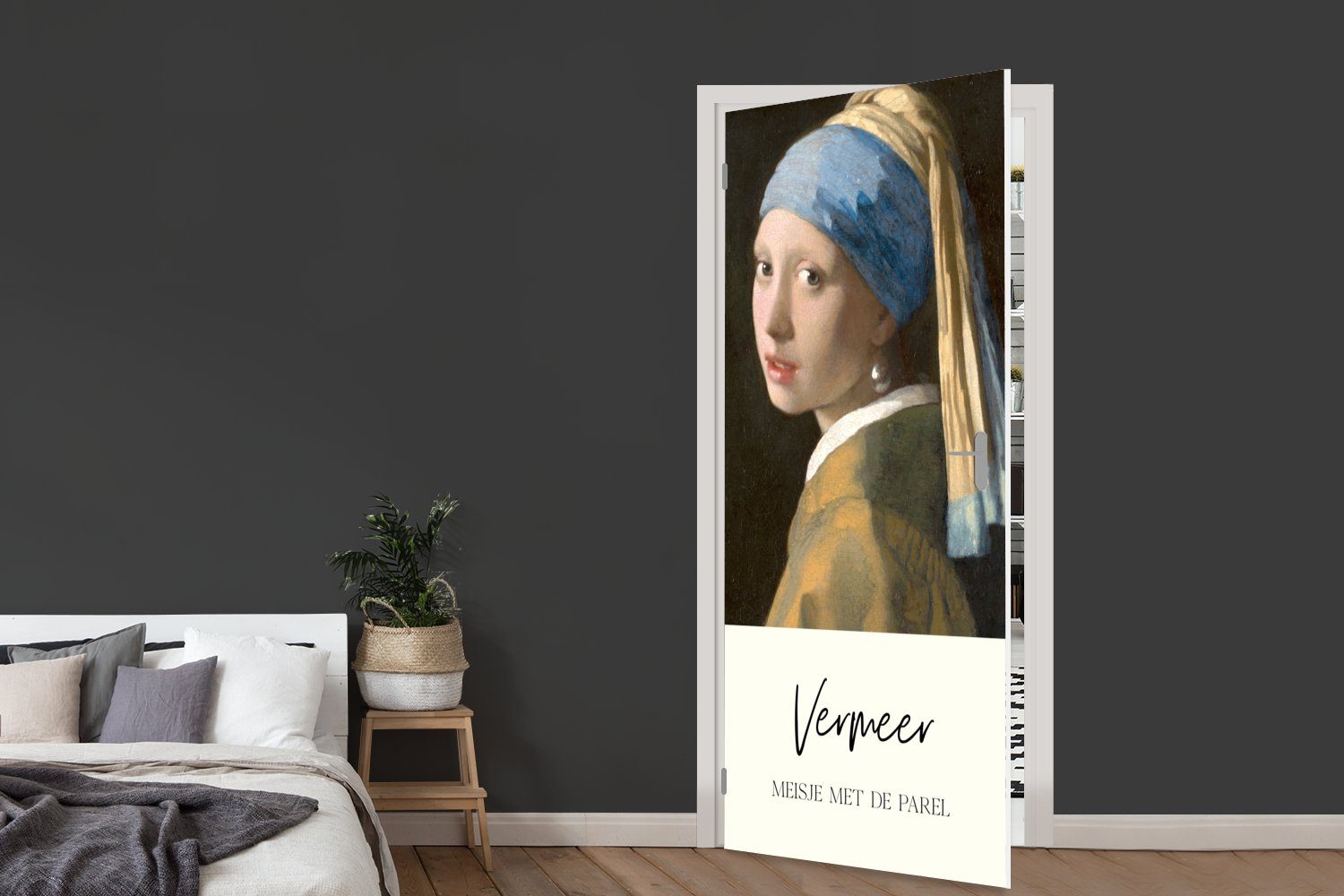 Mädchen Türaufkleber, MuchoWow bedruckt, für 75x205 cm mit Matt, Fototapete Vermeer, - dem Tür, (1 Perlenohrring Das Türtapete St),