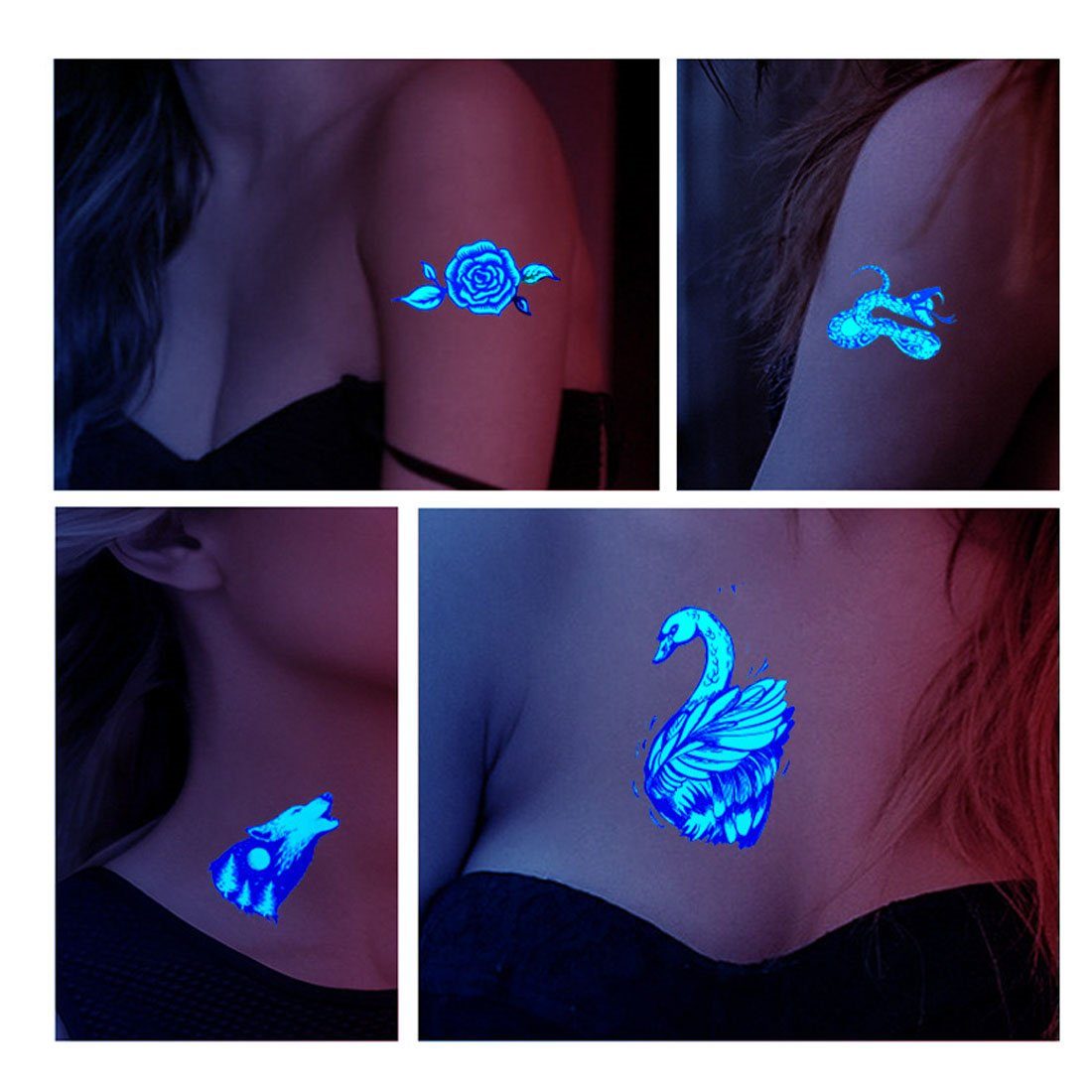 DÖRÖY Schmuck-Tattoo Halloween Glow Tattoo Aufkleber Tattoo Aufkleber 8pcs,Wasserdicht