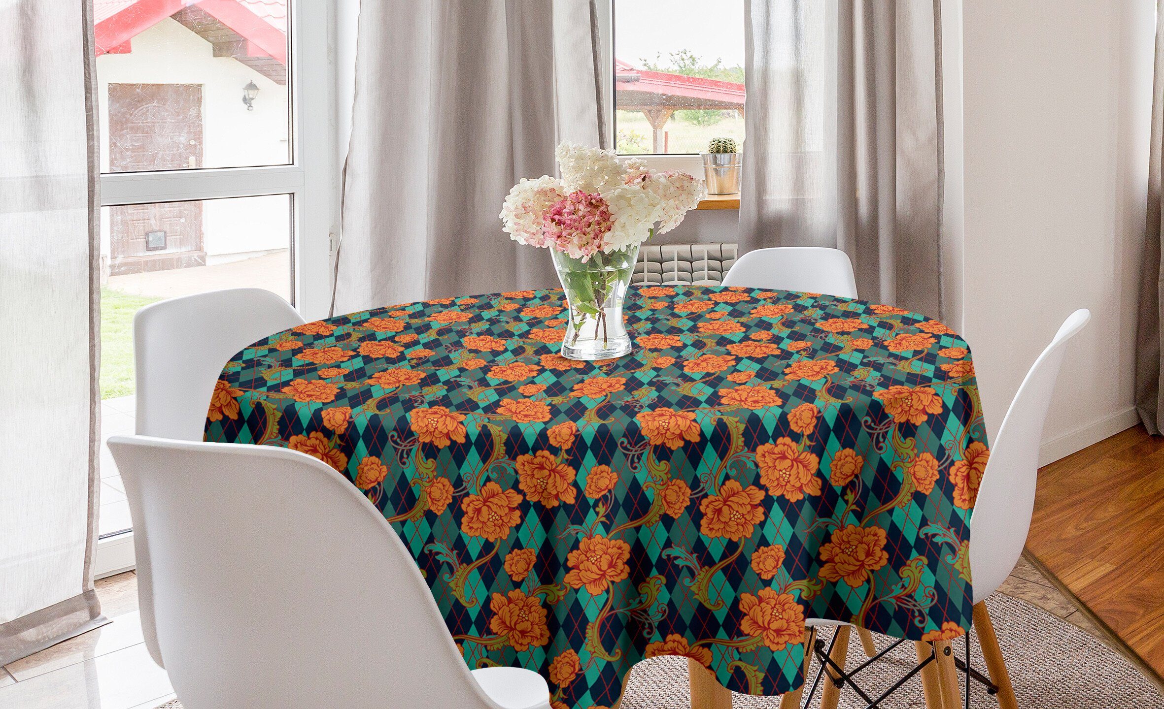 Barock-Blüten Tischdecke Küche Dekoration, Abdeckung Esszimmer Abakuhaus Renaissance für Kreis Tischdecke