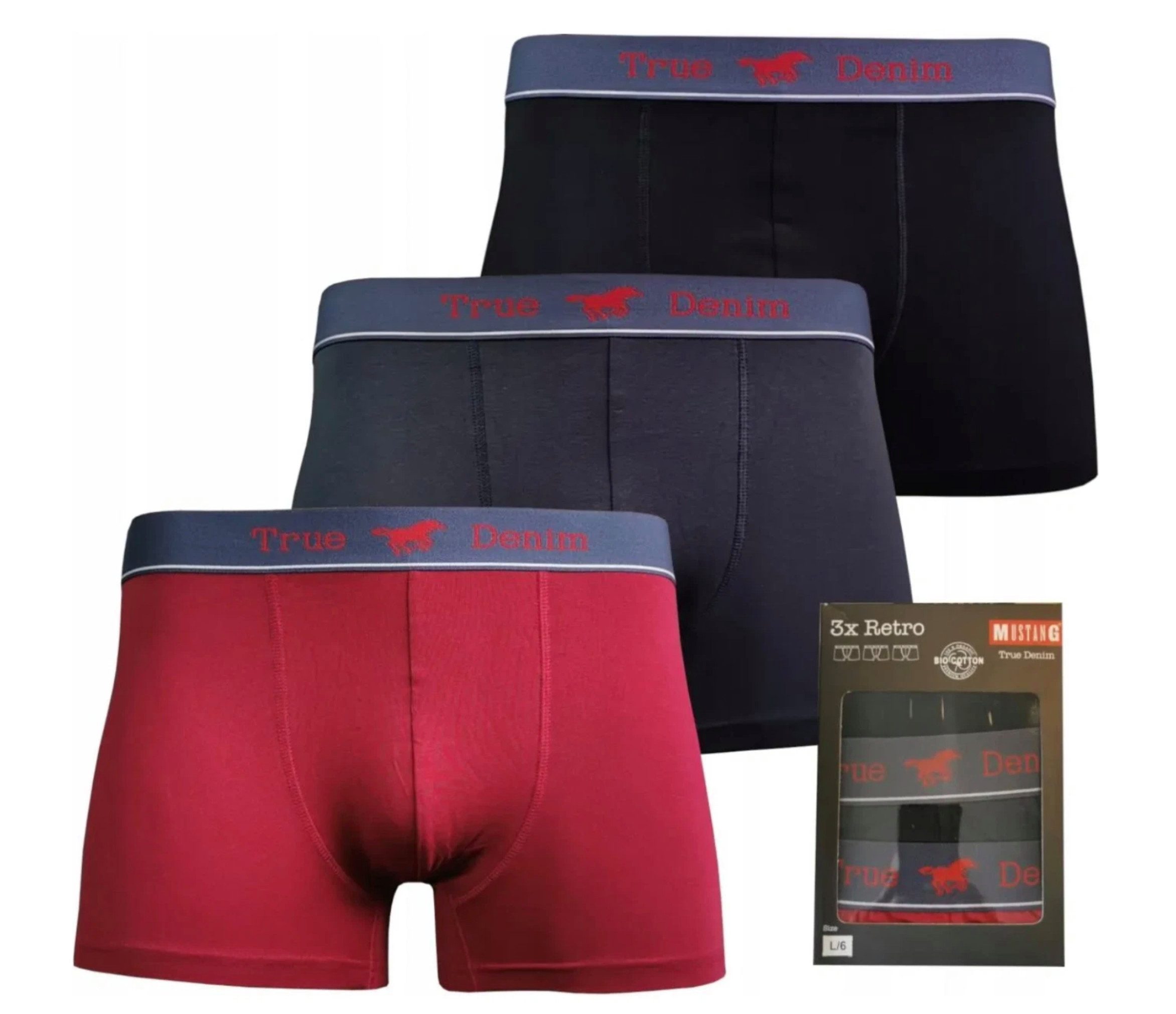 MUSTANG Boxershorts 3er Pack Herren Boxershorts Unterwäsche Retro Trunks Shorts Langlebige Form-Farbe, auch nach vielen Waschgängen
