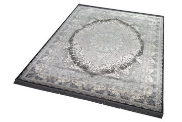 Wollteppich Wollteppich hochwertiger Teppich mit klassischen Ornamenten aus Naturfasern in grau, Teppich-Traum, rechteckig, Höhe: 7 mm, Wollteppich
