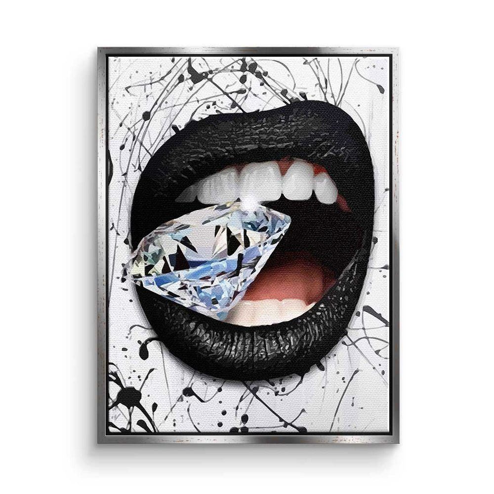 DOTCOMCANVAS® Leinwandbild, Premium Leinwandbild - Pop Art - Diamond Mouth - Modernes Wandbild silberner Rahmen