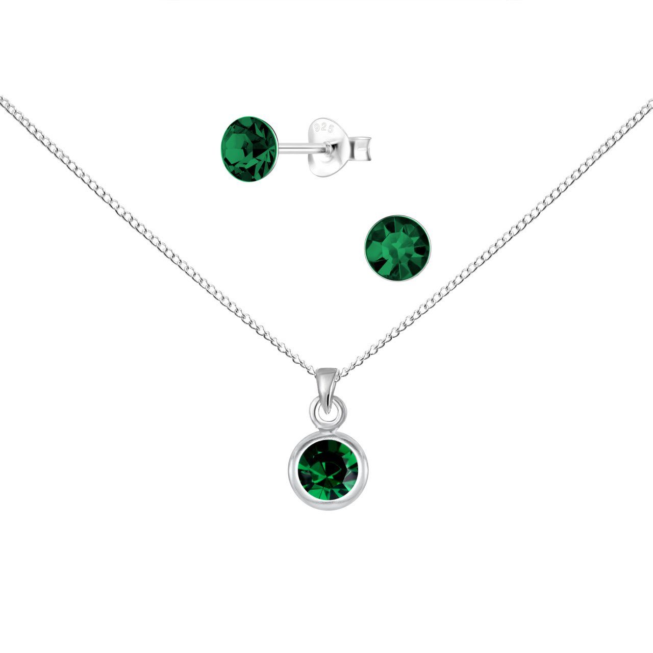 in (Schmuckset) SOLITÄR Sterling emerald YORK Silber, 4-tlg. Schmuckset 925 ALEXANDER