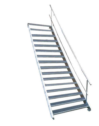 SRM Design Außentreppe 16 Stufen Stahltreppe einseitigem Geländer Breite 110cm Höhe 274-340cm