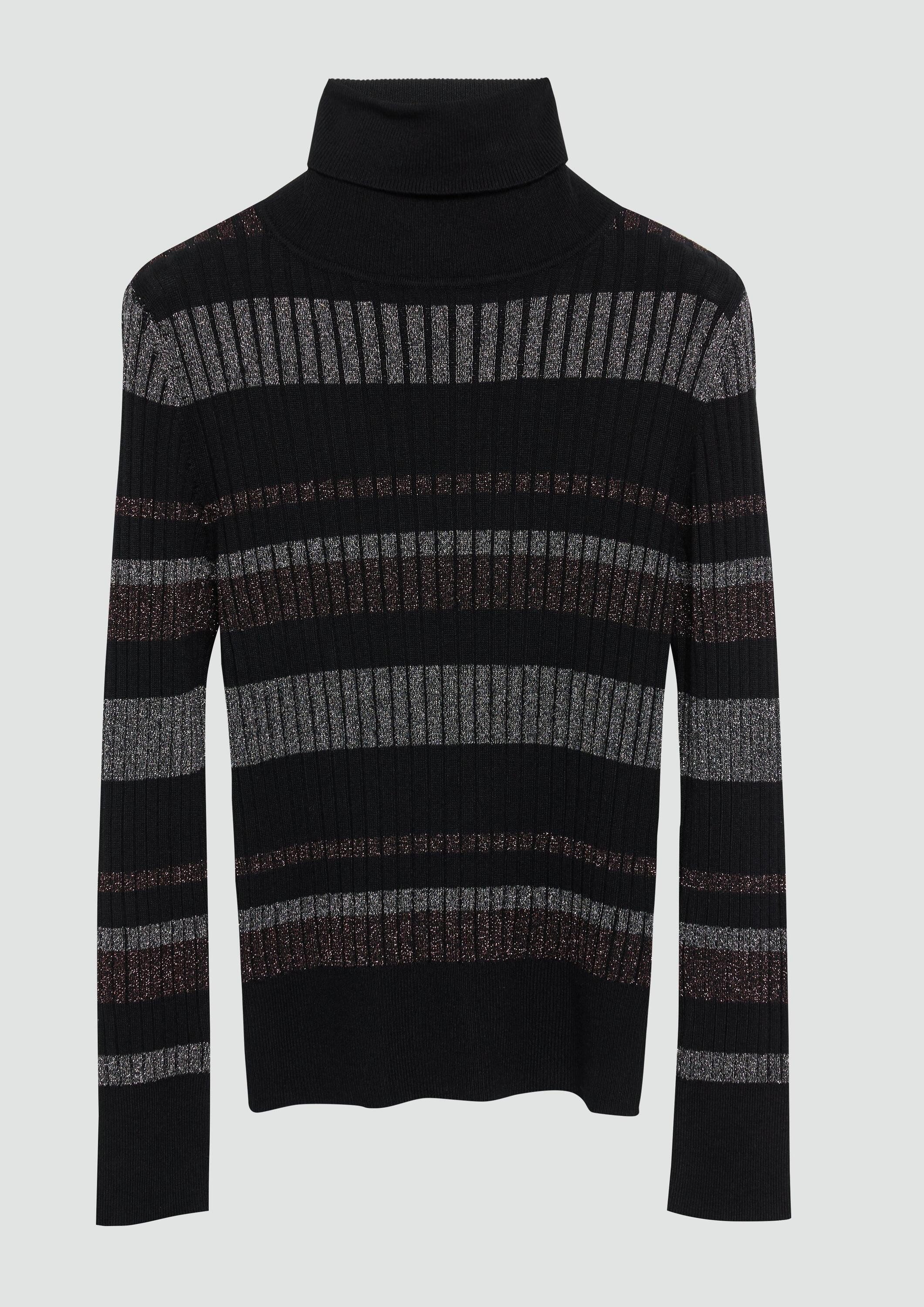 s.Oliver Longpullover Strickpullover Schmaler Rollkragenpullover mit Streifen aus Glitzer-Garn
