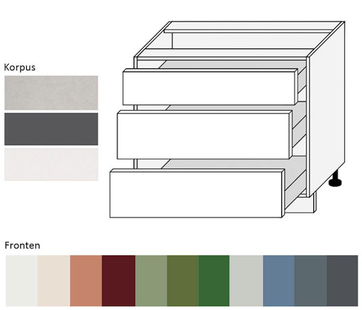 Front- wählbar mit 90cm 3 & 3012 Auszugsunterschrank Florence Feldmann-Wohnen Korpusfarbe beigerot Schubladen (Florence) grifflos RAL Hochglanz