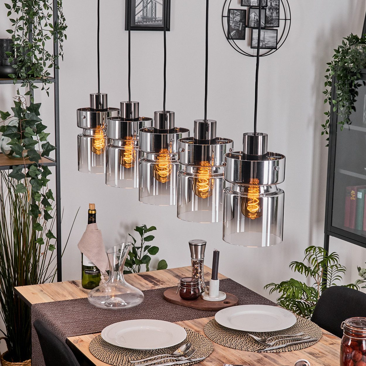 hofstein Hängeleuchte Hängelampe aus Metall/Glas in Schwarz/Chrom-/Rauchfar günstig online kaufen