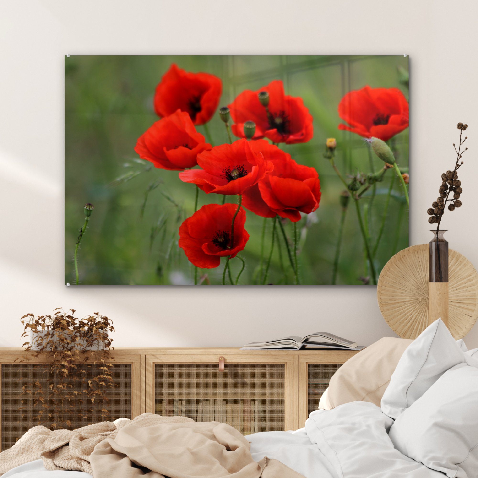 Wohnzimmer Mohn - MuchoWow Acrylglasbilder (1 - St), & Rot, Schlafzimmer Blumen Acrylglasbild