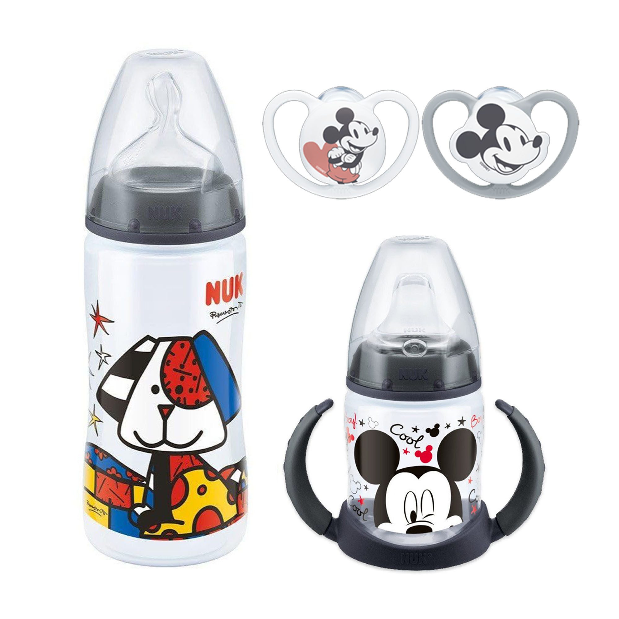 Babyflasche NUK Micky Babyschnlller+Trinklernbecher mit Britto Flasche