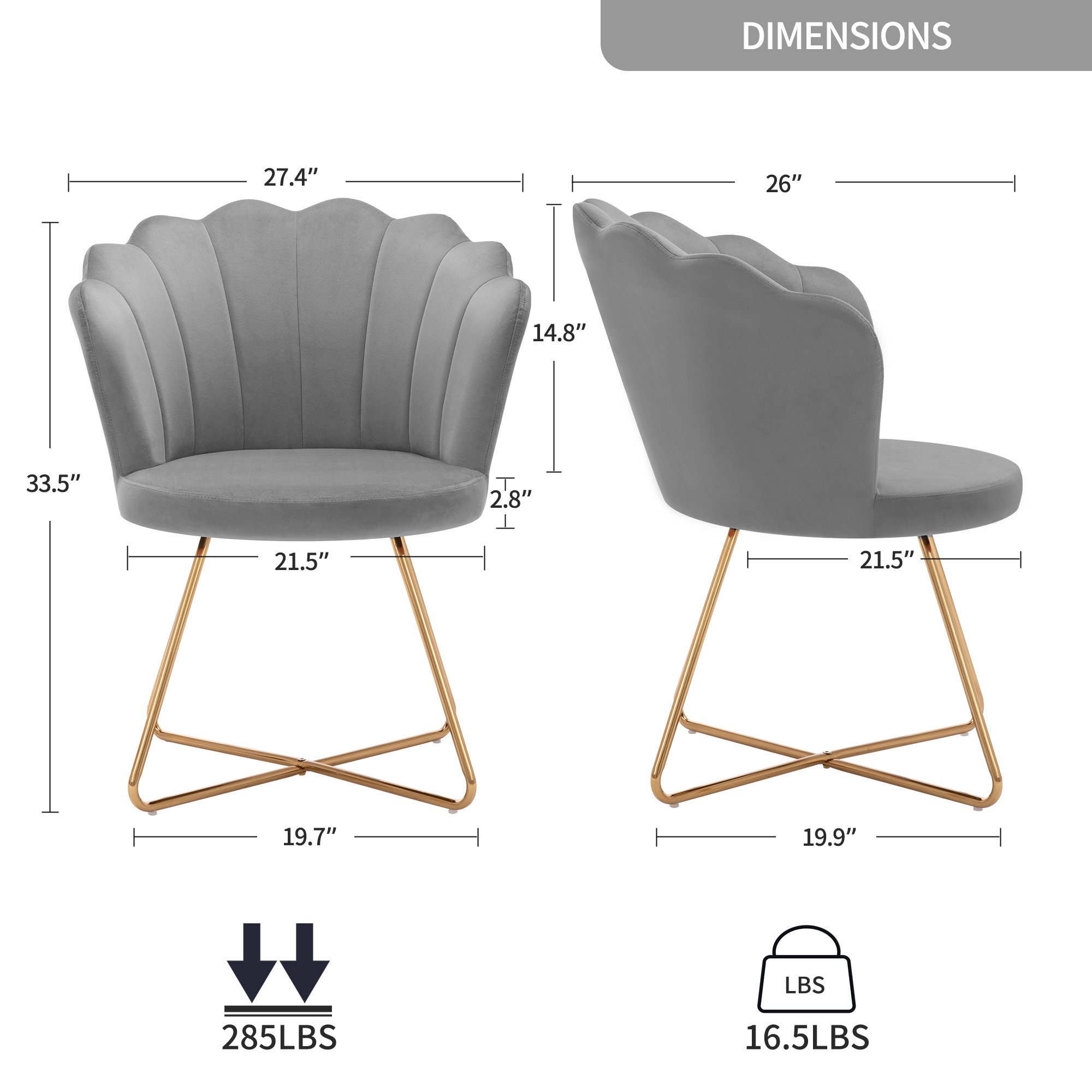 Duhome Loungesessel, Schminkstuhl aus Wohnzimmerstuhl Polsterstuhl Metallgestell Grau mit Samt