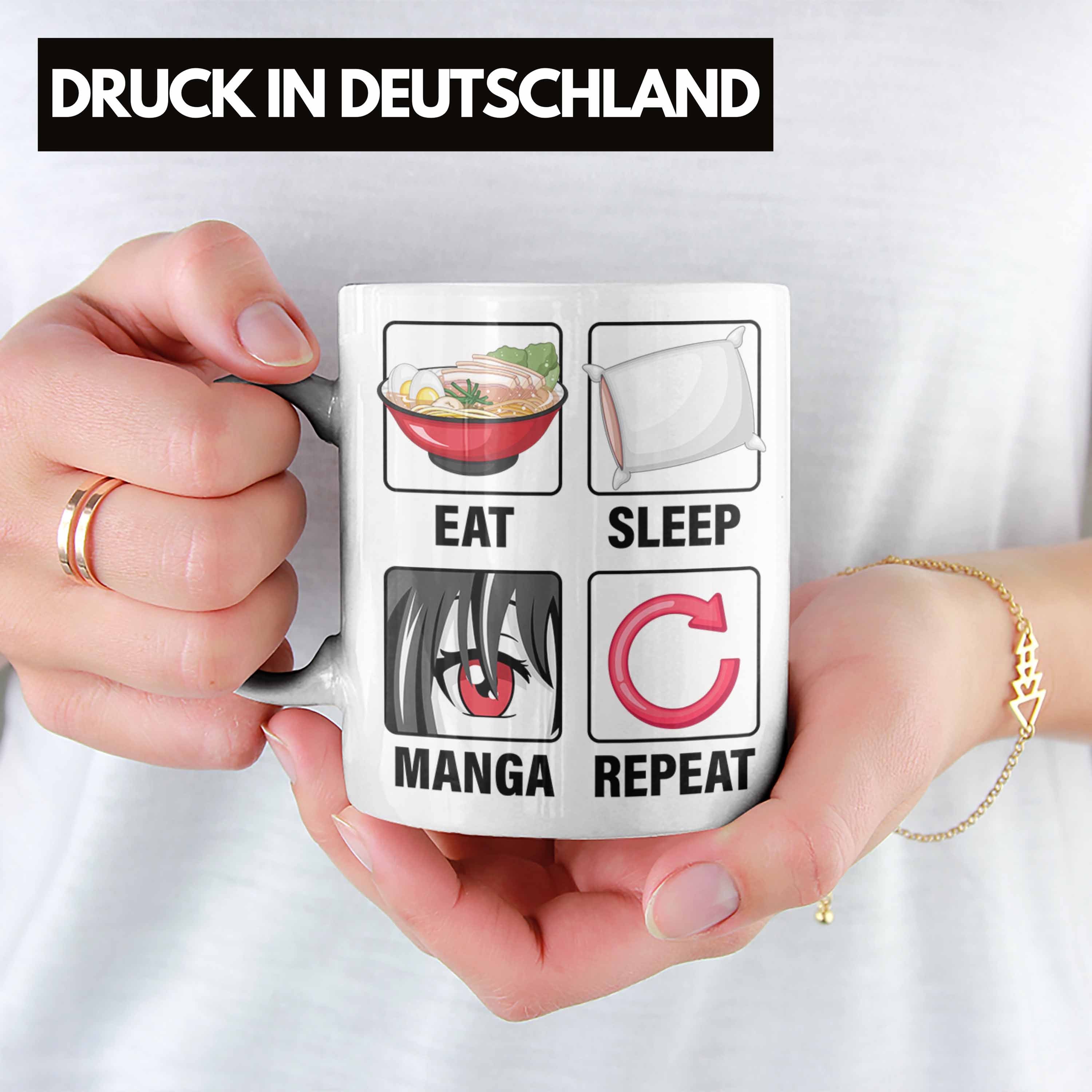 Manga Manga Eat Geschenk Trendation Tasse Sleep Repeat Tasse Geschenkidee Weiss Liebhaber