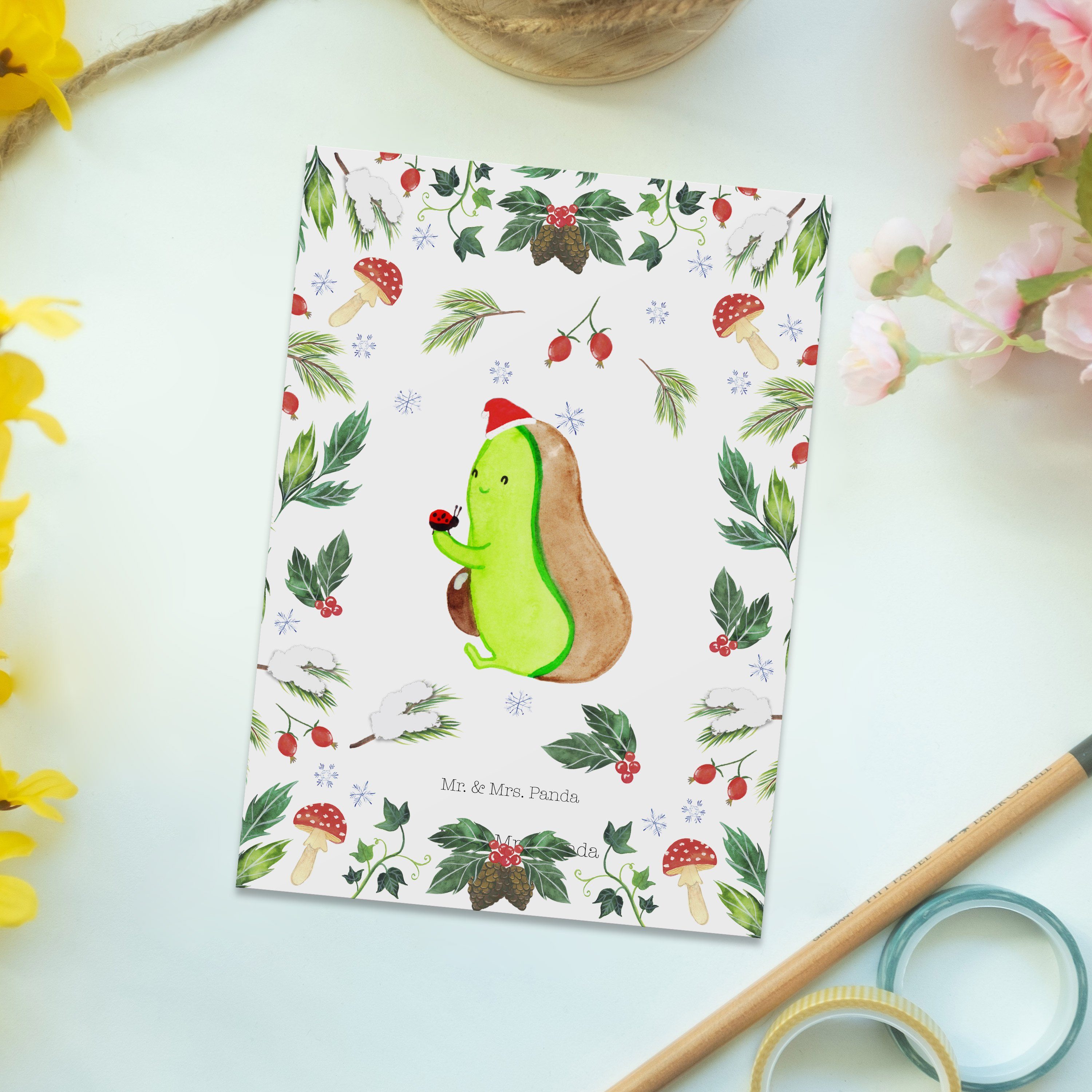 kleine Geschenkkarte - Avocado & - Geschenk, Winter, Mrs. Panda Mr. Weiß Karte, Postkarte Dinge