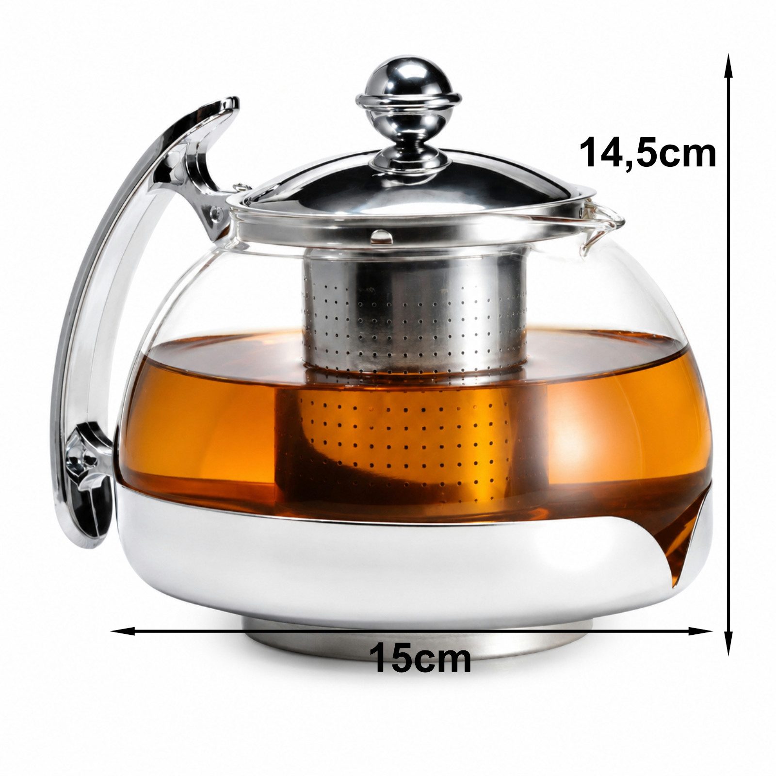 Haushalt International Teekanne Glaskanne Teebereiter Sieb 1,2L Glas Edelstahl, (Stück, 1-St., Packung), Siebeinsatz, Teefilter, 1,2 Liter, Spülmaschinengeeignet