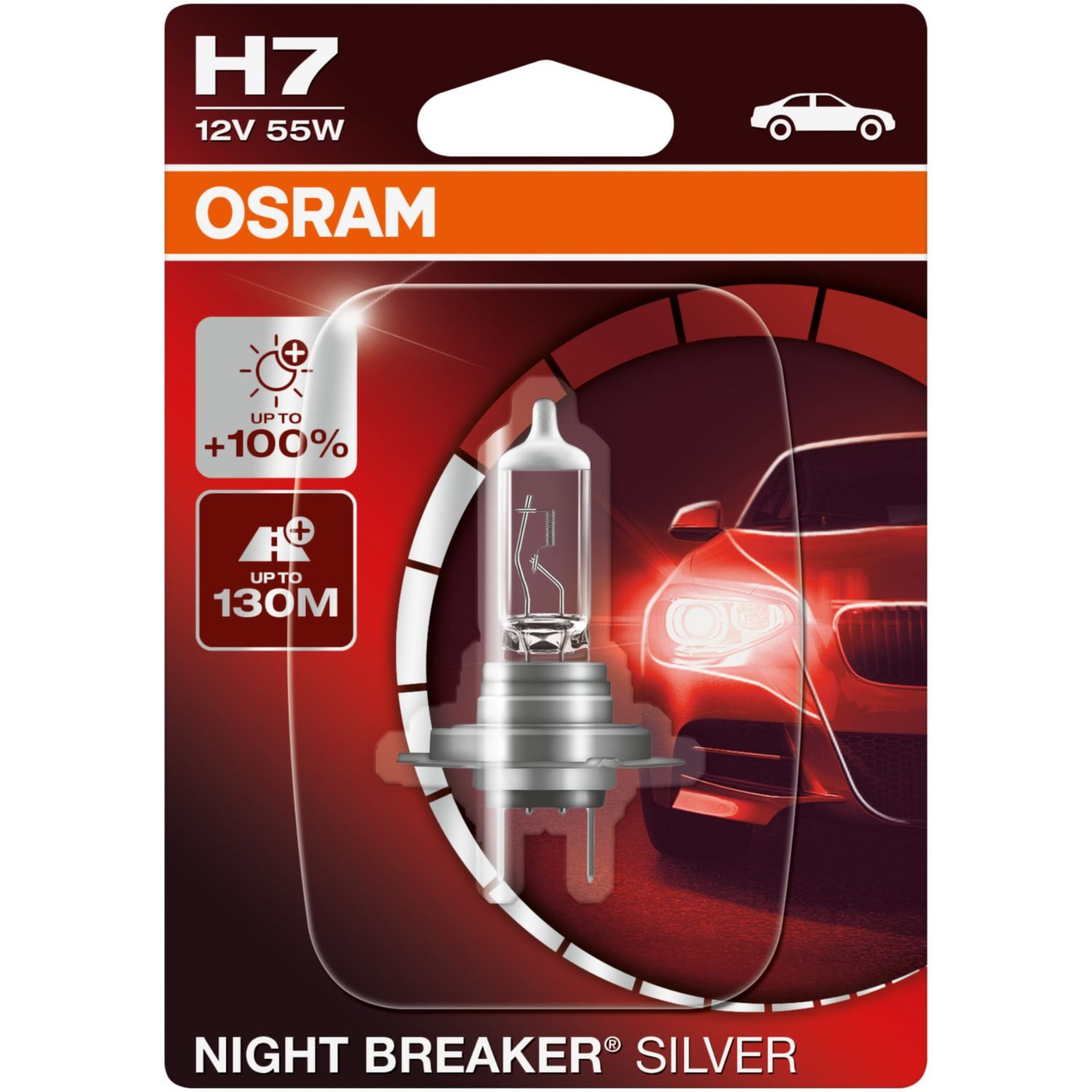 Osram KFZ-Ersatzleuchte H7 Night-Breaker Silver 12V 55W PX26d, 1 St., Kaltweiß, Nightbreaker Hell Xenon Look Effekt Halogen-Birnen Scheinwerfer-Lampe