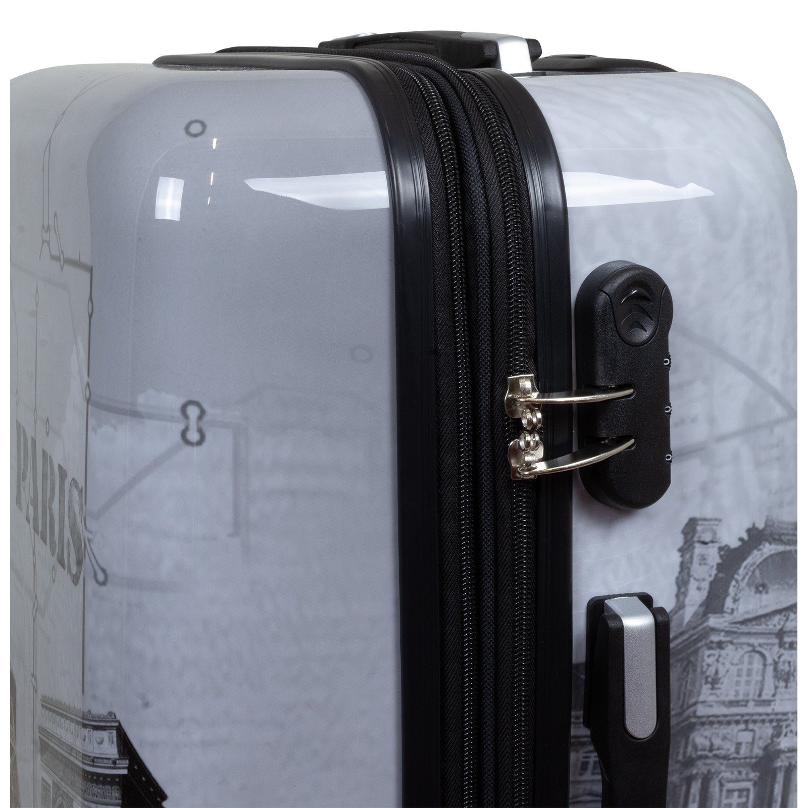 Trendyshop365 Hartschalen-Trolley Paris - Eiffelturm, bunter Koffer mit Motiv, 3 Größen, 4 Rollen, Zahlenschloss, Polycarbonat, Dehnfalte – Bild 3 von 5