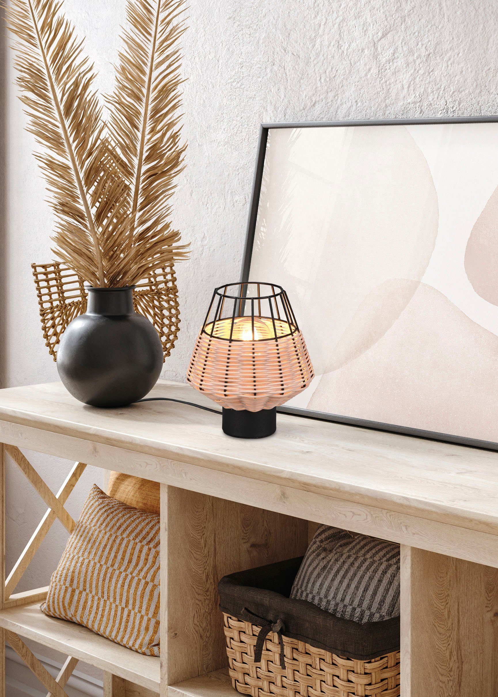 Leuchtmittel, TRIO Boho max warmweiß Tischleuchte Tischleuchte Leuchten aus aus Rattan ohne Schreibtischlampe 17cm, 1xE27 Borka, - Ein-/Ausschalter, (naturbelassen) 40W, Rattangeflecht Schnurschalter kaltweiß, Ø exkl Boho