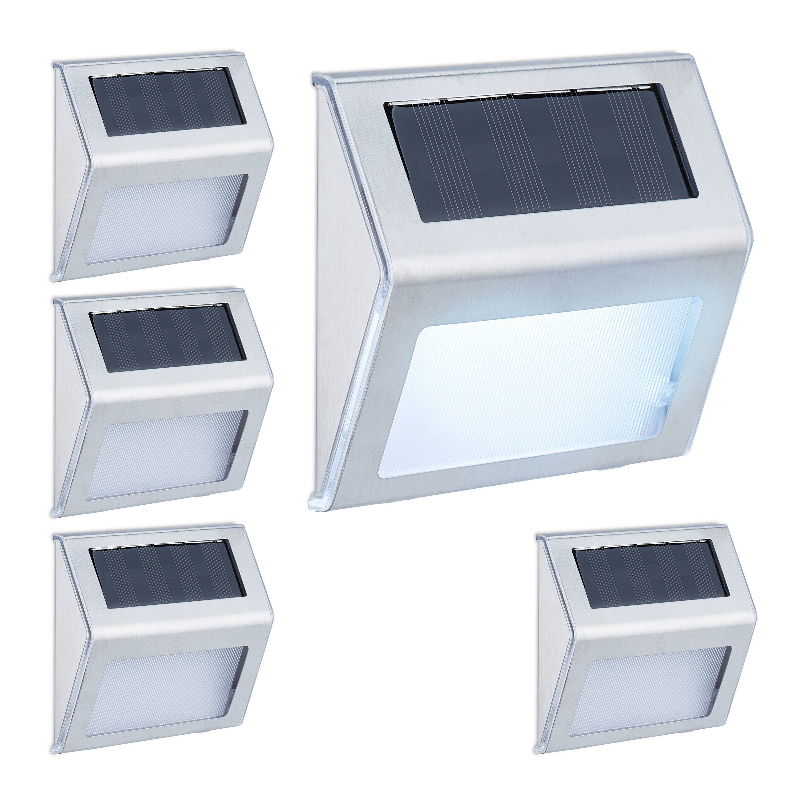 relaxdays LED Solarleuchte Solarlampen für die Wand, 5er Pack
