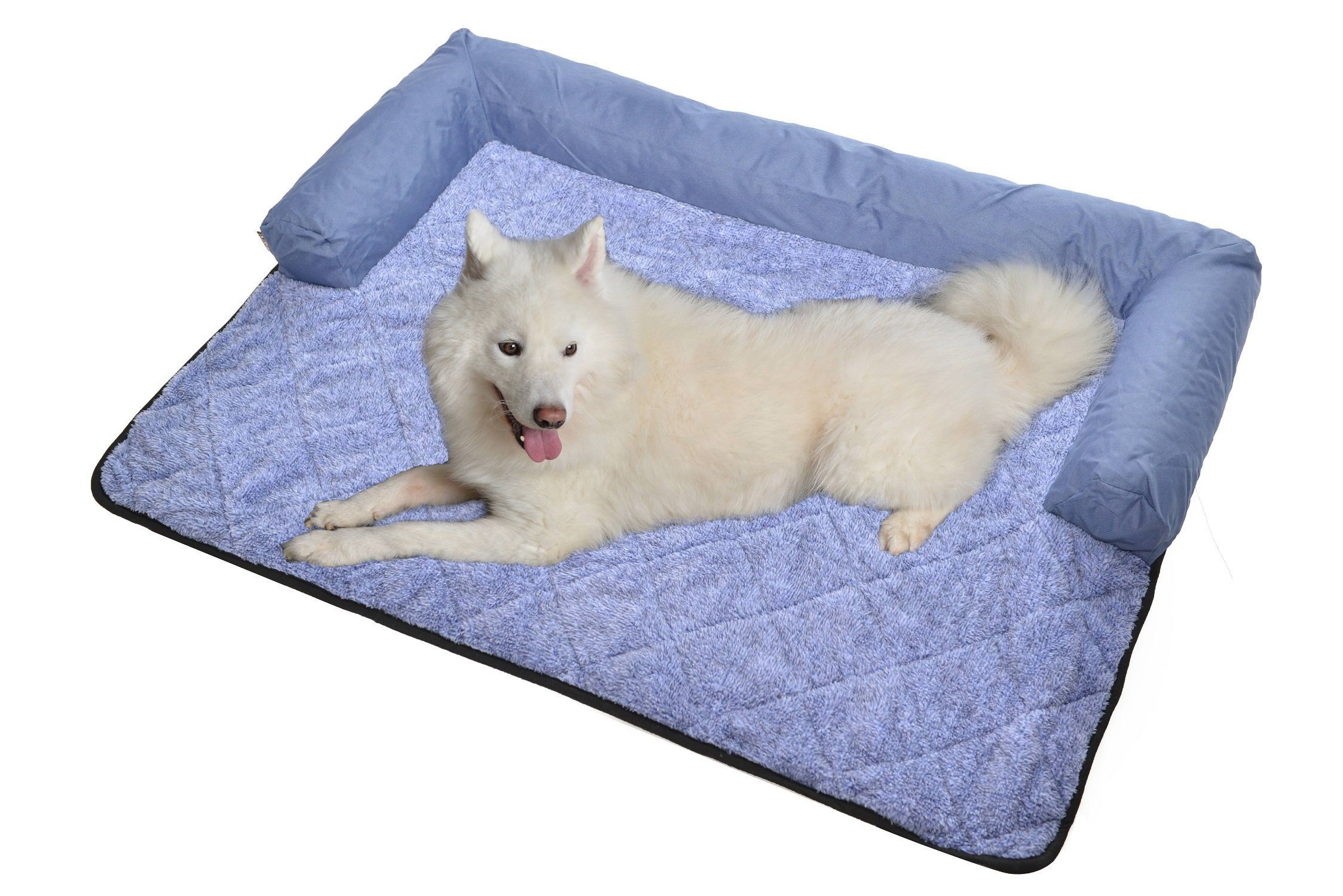 RAIKOU Hundematte Hundebett mit Lehne Waschbares Hundekissen mit Sofaschutz Hundesofa, 100 % Polyester(Teddy-Fleece), Weiches Teddy-Fleece Abnehmbarer Bezug